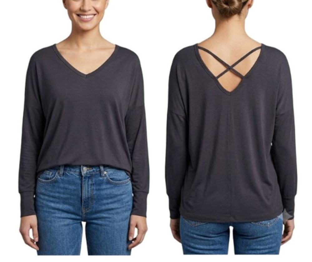 Laila Jayde Dolman Sleeve V Neck Criss Cross Back Top Gray Women's XL NWT